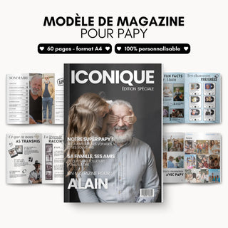 Modèle de magazine personnalisé papy, 60 pages A4 entièrement personnalisables, couverture et pages intérieures