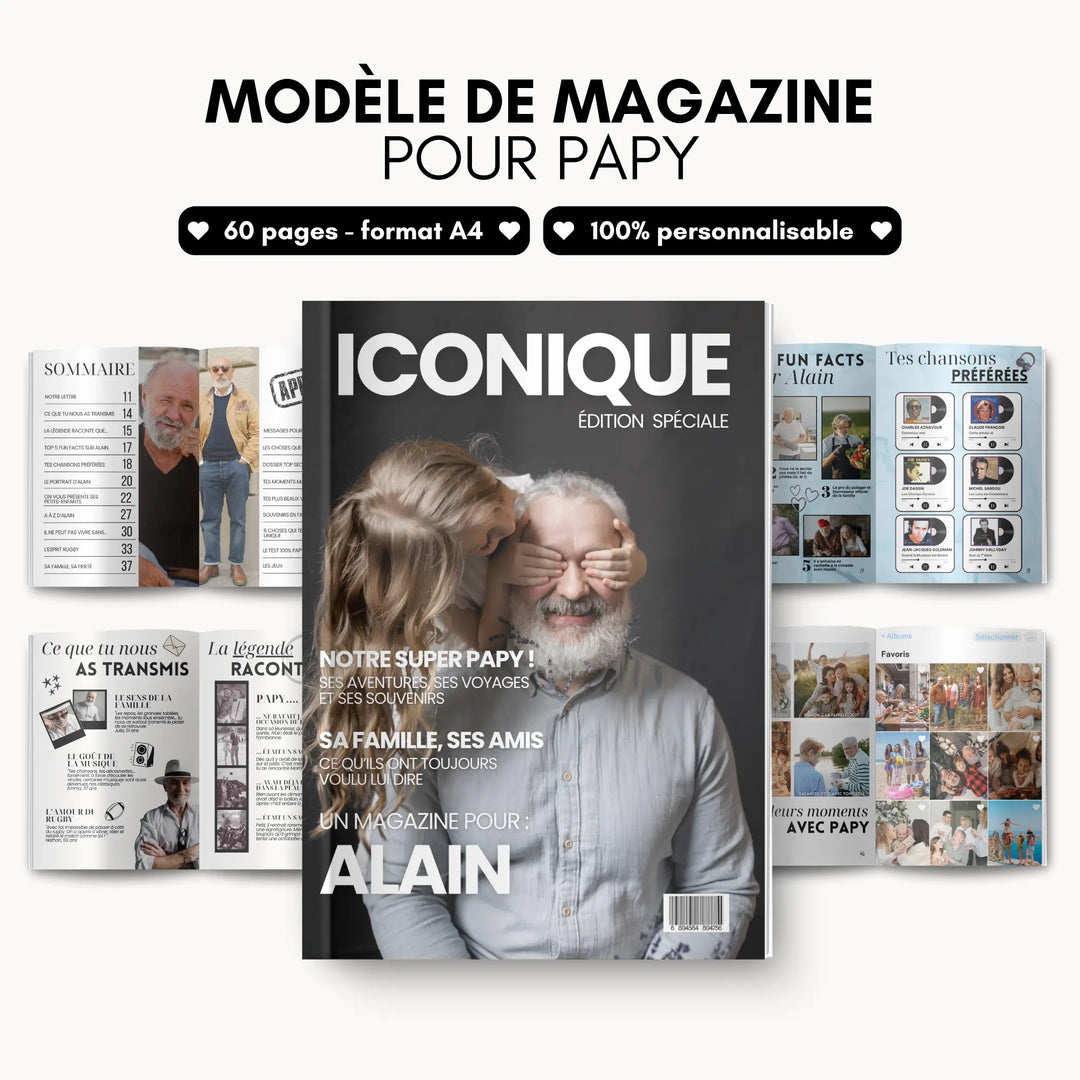 Magazine Personnalisé Papy | Modèle Canva à personnaliser