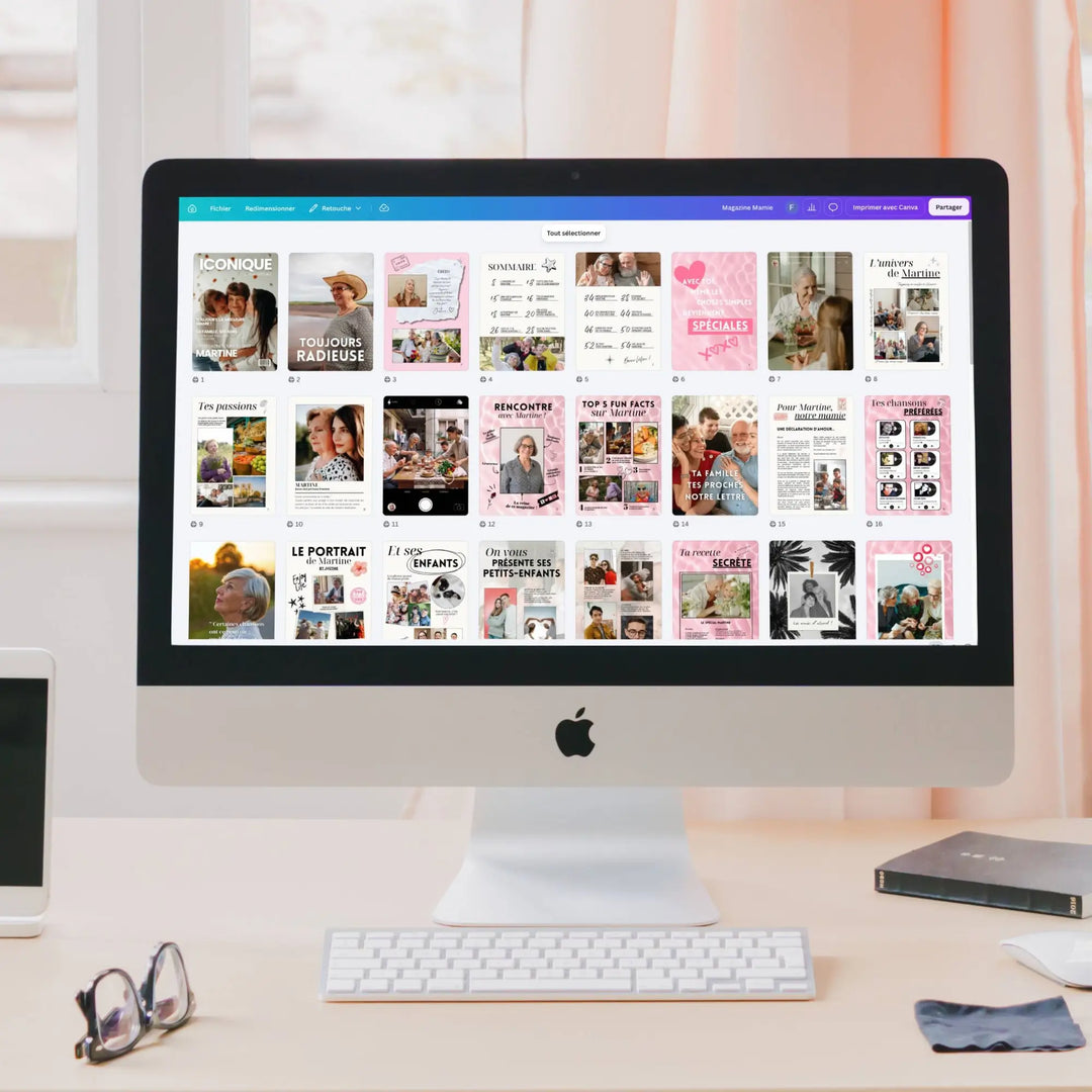 Idée cadeau mamie à personnaliser, les pages du magazine affichées dans Canva