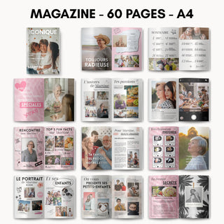 Magazine personnalisé mamie : sommaire, portrait, chansons préférées et petits-enfants