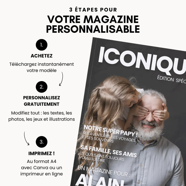 Magazine Personnalisé Papy | Modèle Canva à personnaliser