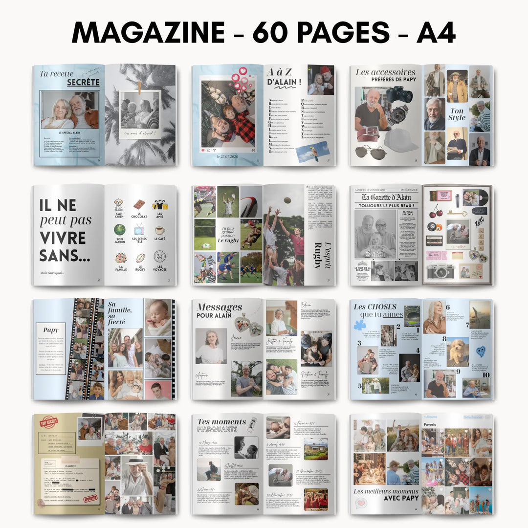 Magazine Personnalisé Papy | Modèle Canva à personnaliser