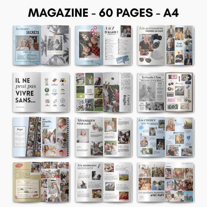 Magazine Personnalisé Papy | Modèle Canva à personnaliser