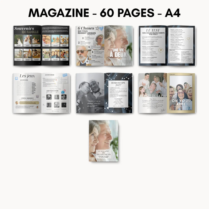 Dernières pages du magazine grands-parents : souvenirs en famille, le test 100 % grands-parents, les jeux et l&