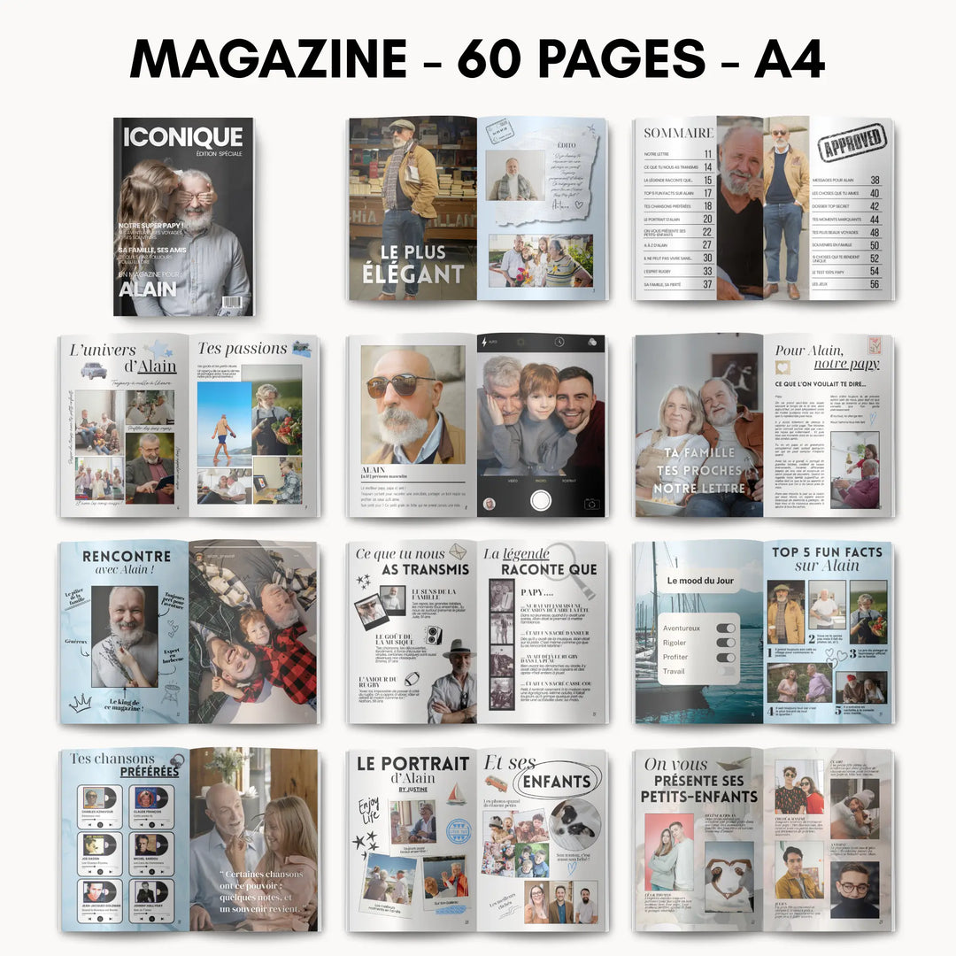 Magazine Personnalisé Papy | Modèle Canva à personnaliser