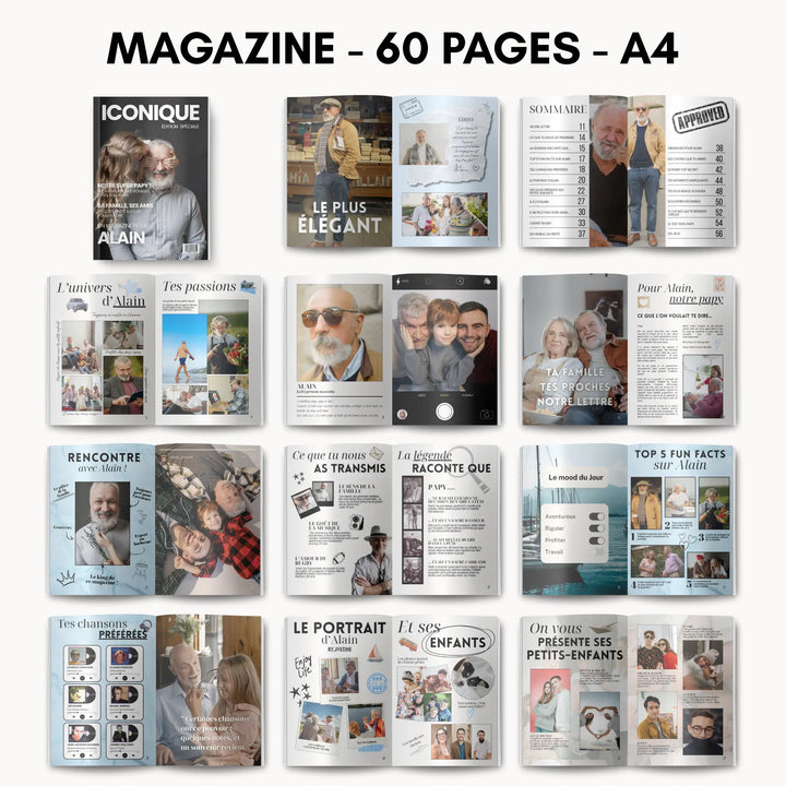 Magazine Personnalisé Papy | Modèle Canva à personnaliser