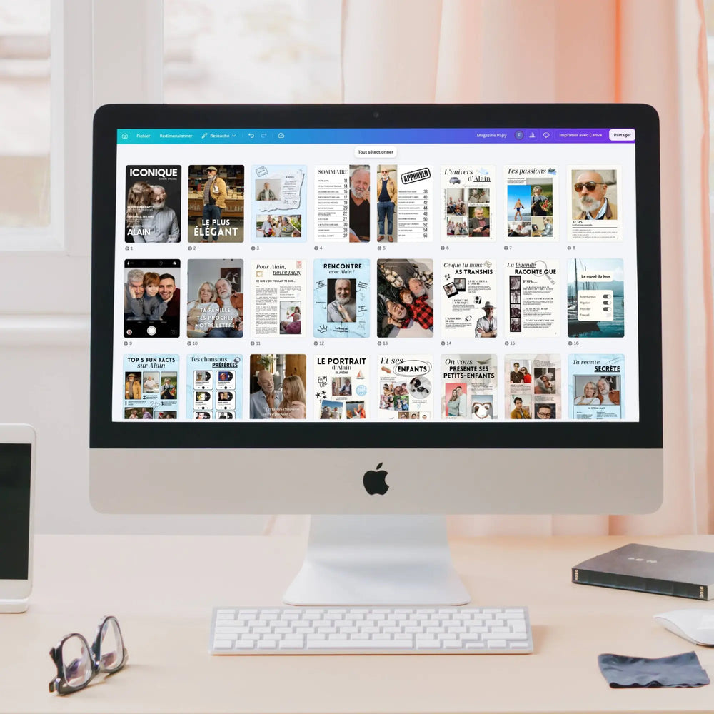 Étape 2 : personnalisation du magazine papy sur Canva, vos photos et vos textes à la place de ceux du modèle