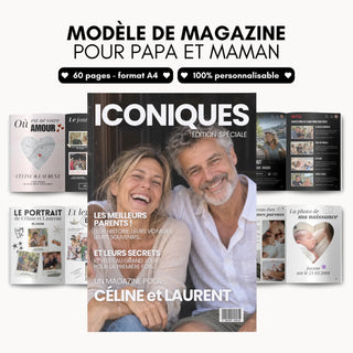 Idée cadeau parents : modèle de magazine de 60 pages A4 entièrement personnalisable
