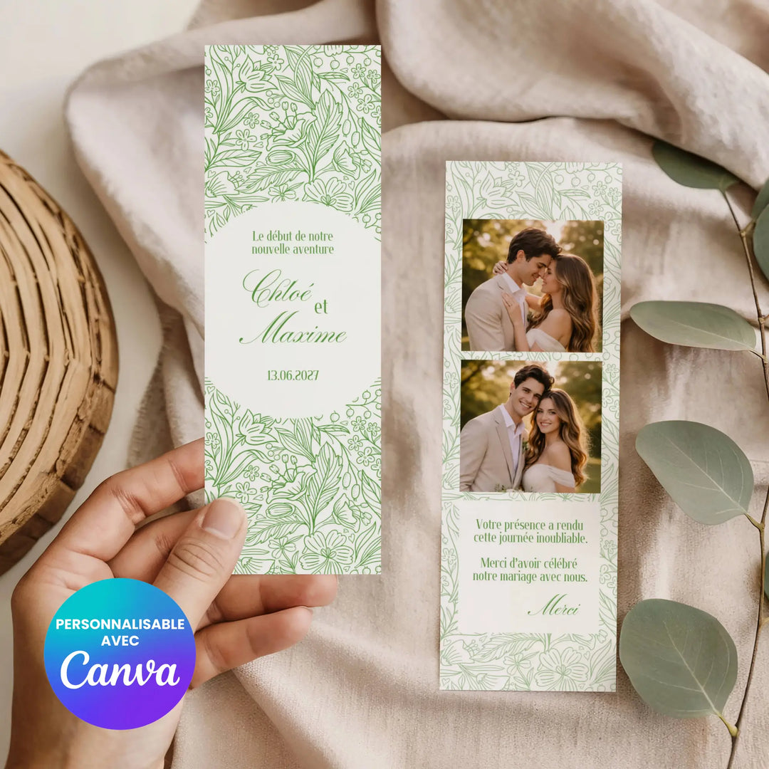 Beau marque-page de mariage personnalisable pour faire un cadeau invité unique.