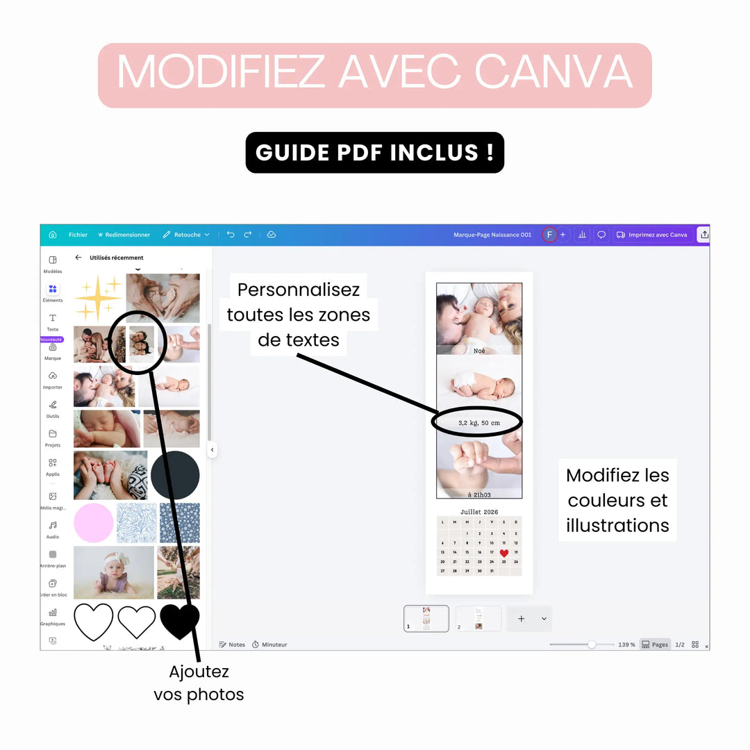 Comment modifiez son faire-part de naissance sur Canva.