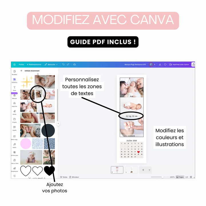 Comment modifiez son faire-part de naissance sur Canva.