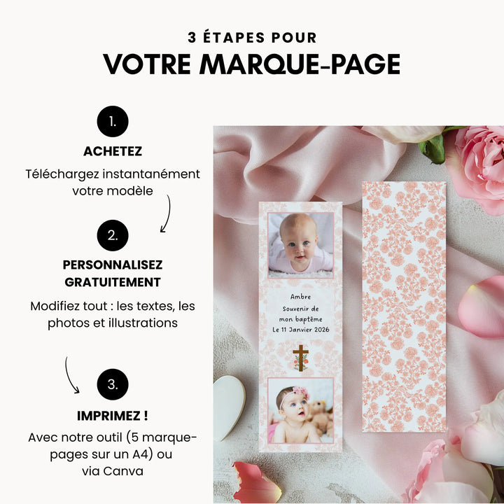 Etapes pour faire son propre marque-page souvenir du baptême.