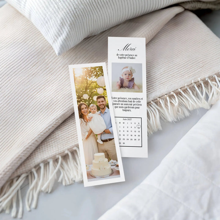Photo du marque-page personnalisé de baptême à offrir comme cadeau invité baptême. Economique et facile à personnaliser.