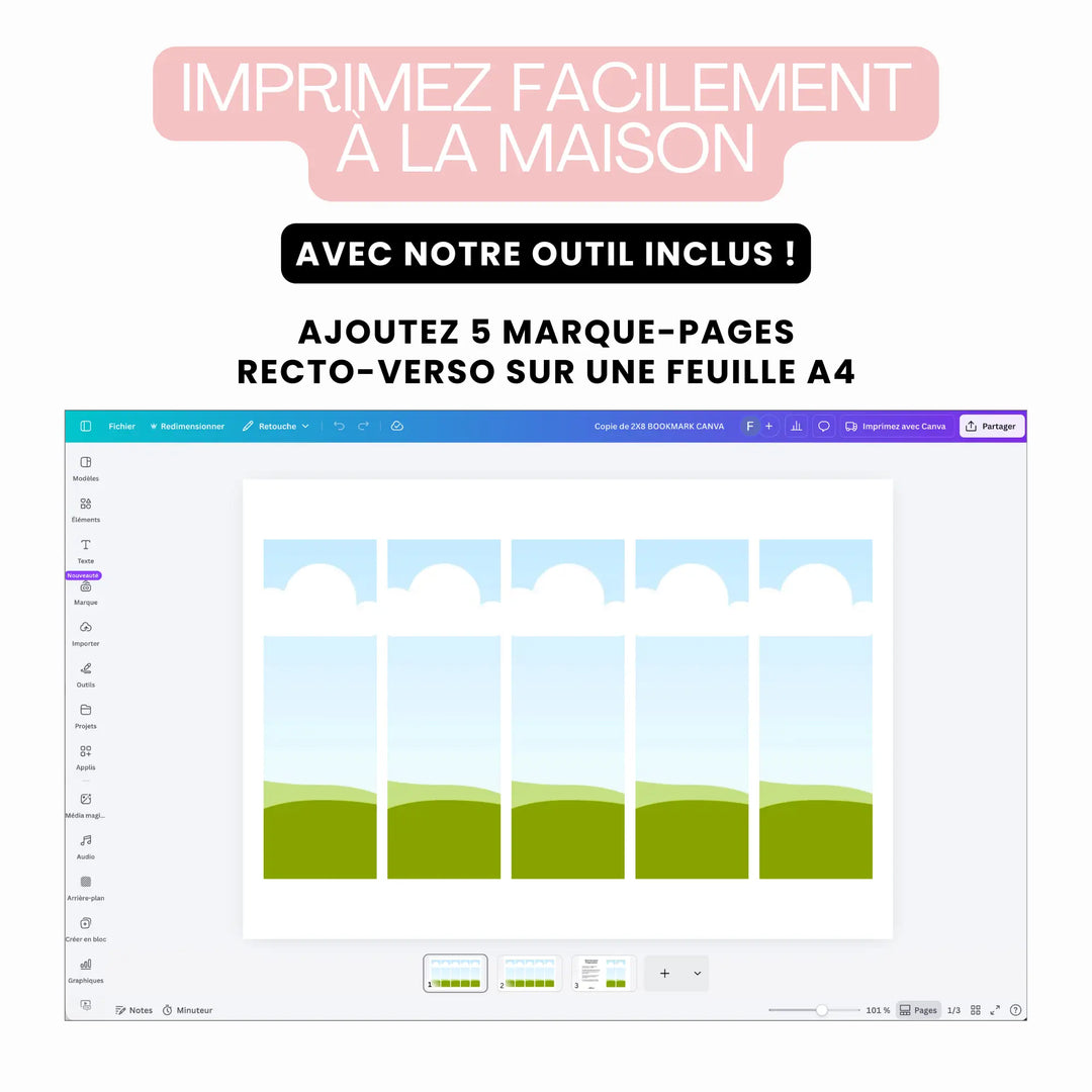 Outil gratuit inclus pour l'achat d'un modèle de marque-page personnalisable chez Template Boutique Cie.