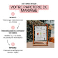 Charger l'image dans la visionneuse de la galerie, Affiche menu bar mariage personnalisable sur Canva, encadrée dans un support cuivre moderne. Carte des cocktails signatures (Americano, Mojito, Mocktail) et boissons, papeterie élégante et chic pour réception de mariage.
