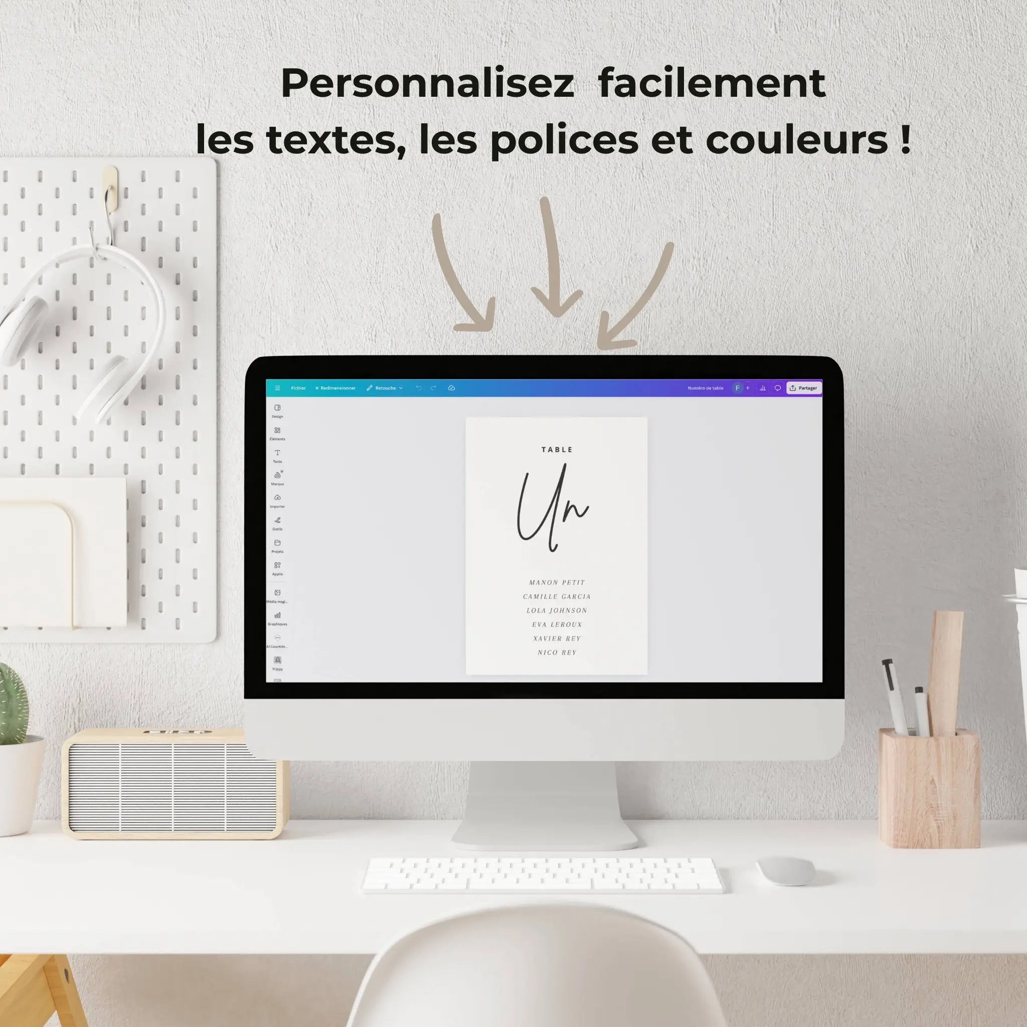 Numéro de table mariage minimaliste à personnaliser en ligne sur Canva – modèle moderne et élégant.