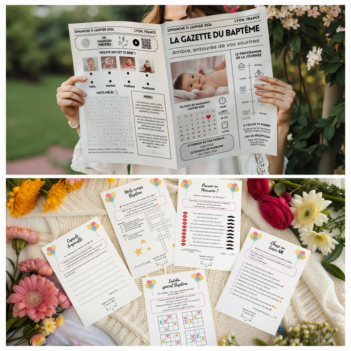 Gazette baptême et jeux baptême personnalisés pour préparer le plus inoubliable des baptême pour votre enfant.