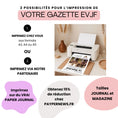Charger l'image dans la visionneuse de la galerie, Options d’impression pour la gazette EVJF personnalisable : formats maison A3 à A5 ou impression pro sur papier journal avec réduction.
