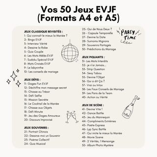 Détails des 50 jeux evjf personnalisables et imprimables facilement.