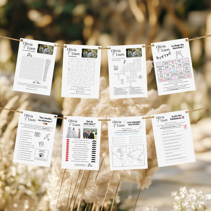 Pack de jeux de mariage à imprimer, animations ludiques et personnalisables pour invités.