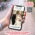 Charger l'image dans la visionneuse de la galerie, Vidéo d’invitation de mariage personnalisable – modèle digital animé à envoyer par téléphone avec QR code de démonstration.
