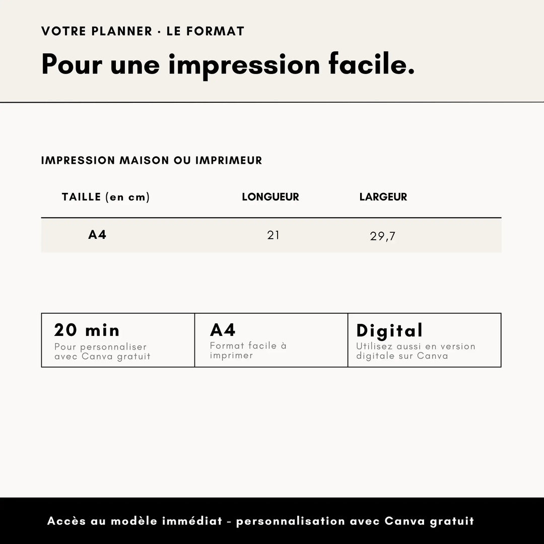 Formats disponibles pour planner personnalisé evjf.