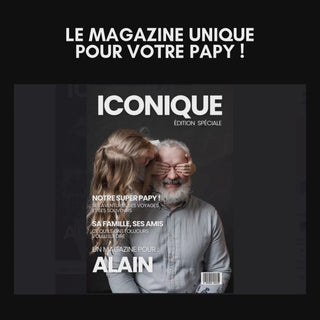 Courte vidéo montrant les 60 pages du modèle magazine personnalisé papy pour faire un cadeau à son grand-père