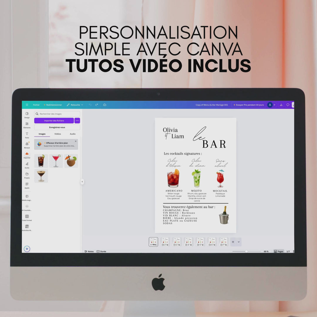Menu Bar Mariage Personnalisable | Modèle Canva à personnaliser