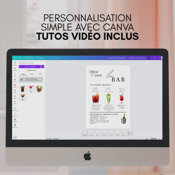 Menu Bar Mariage Personnalisable | Modèle Canva à personnaliser