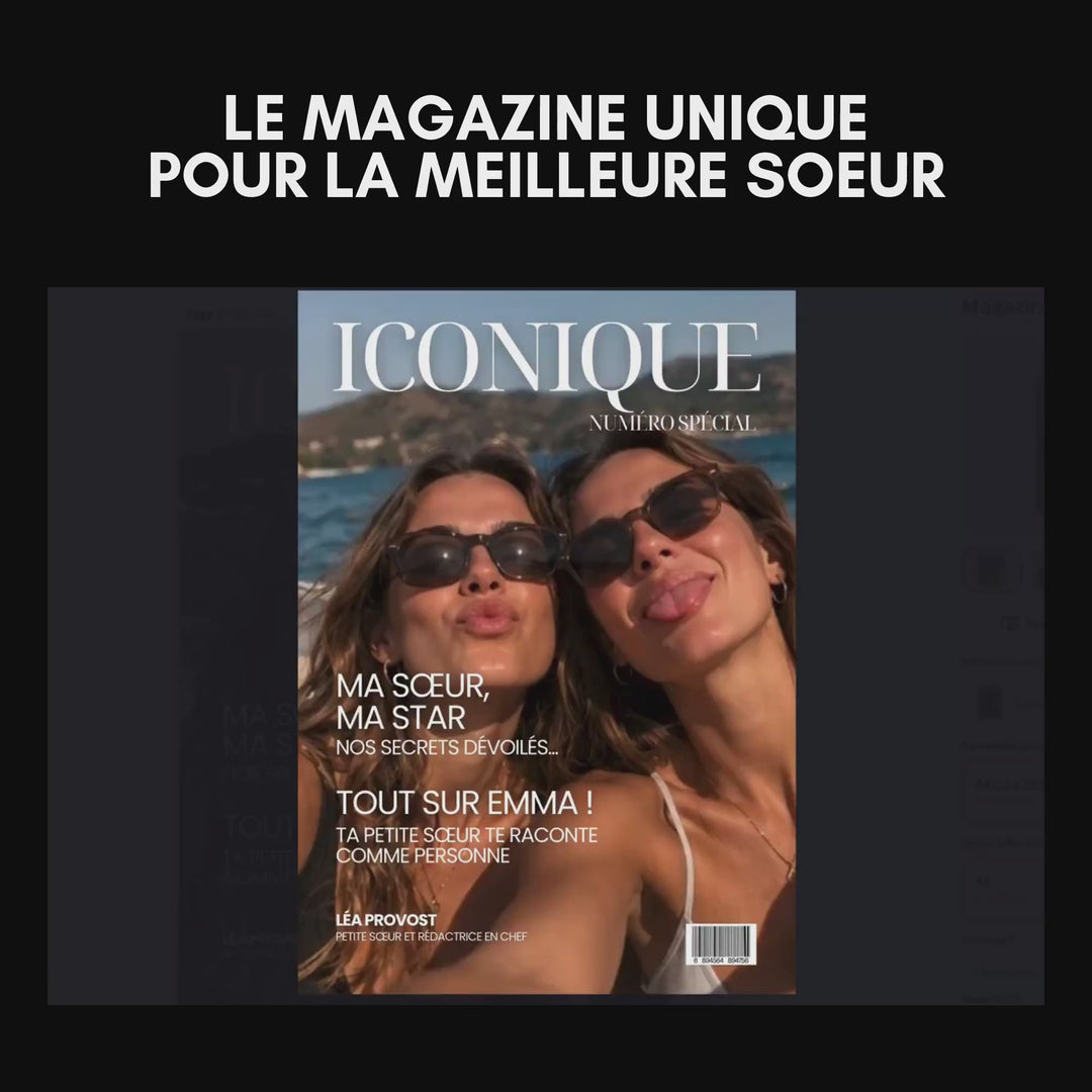 Vidéo montrant toutes les pages du modèle Canva du magazine personnalisé sœur.
