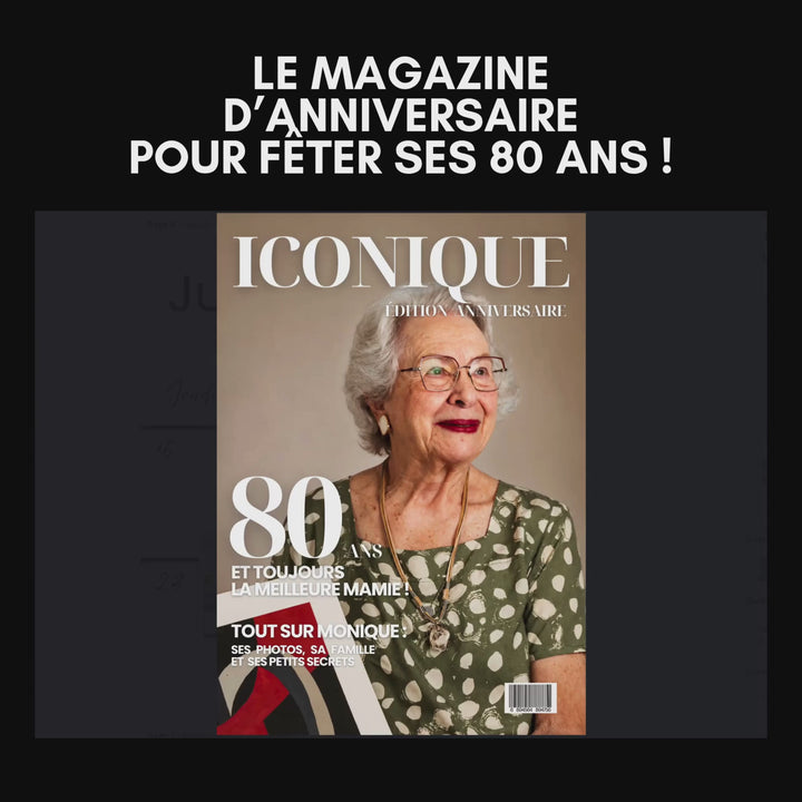 Vidéo montrant toutes les pages personnalisables du magazine cadeau anniversaire pour femme.