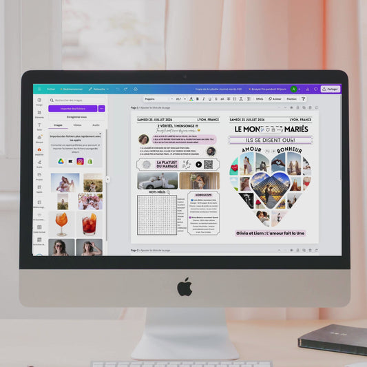 Vidéo de démonstration de Canva pour personnaliser gazette mariage