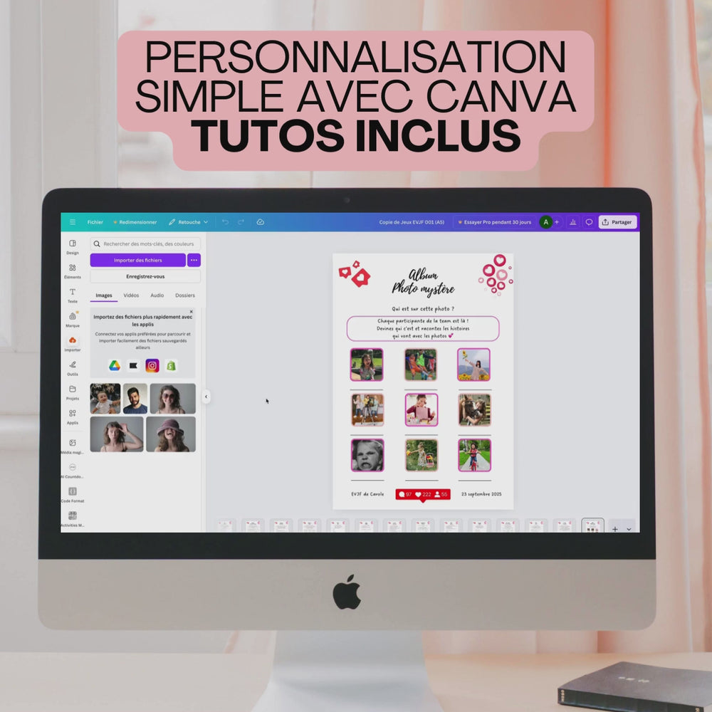 Vidéo montrant la modification de jeux EVJF personnalisés dans Canva.