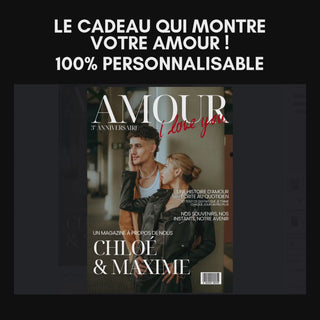 Vidéo montrant les pages d'un magazine personnalisé cadeau couple réalisé avec Canva.