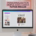 Charger et lire la vidéo dans la visionneuse de la galerie, Vidéo montrant la modification d'une gazette EVJF personnalisée dans Canva.
