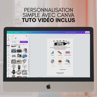 Vidéo montrant la personnalisation des jeux anniversaire, modèle Canva à imprimer.