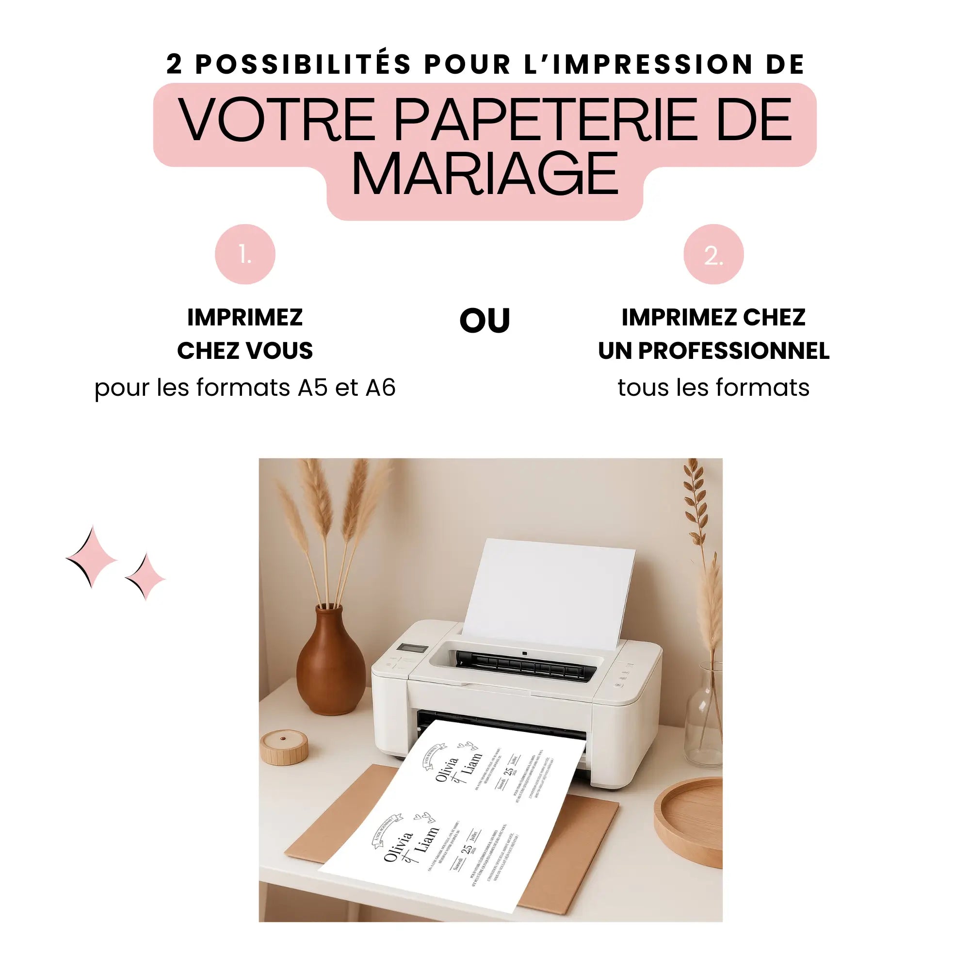 Save the Date mariage à imprimer – modèle personnalisable aux formats A5 et A6, impression maison ou professionnelle.
