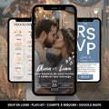 Présentation de 3 portables avec l'invitation digitale mariage, un faire-art numérique avec RSVP intégré.
