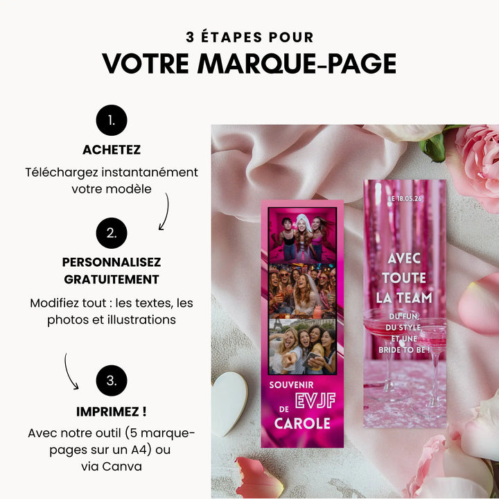 Explication comment créer son marque-page souvenir EVJF, un cadeau souvenir pour la team EVJF.