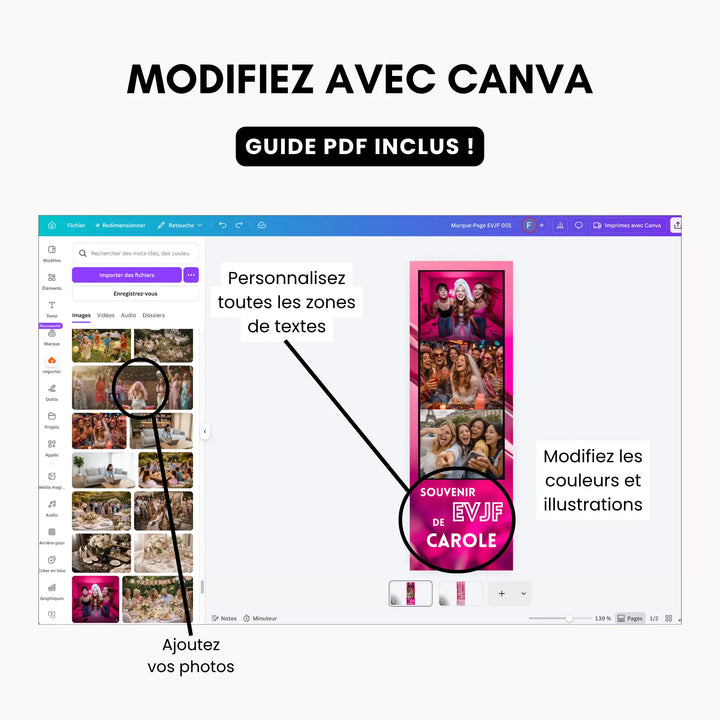 Mockup comment modifier son modèle canva de souvenir EVJF, personnalisation facile.