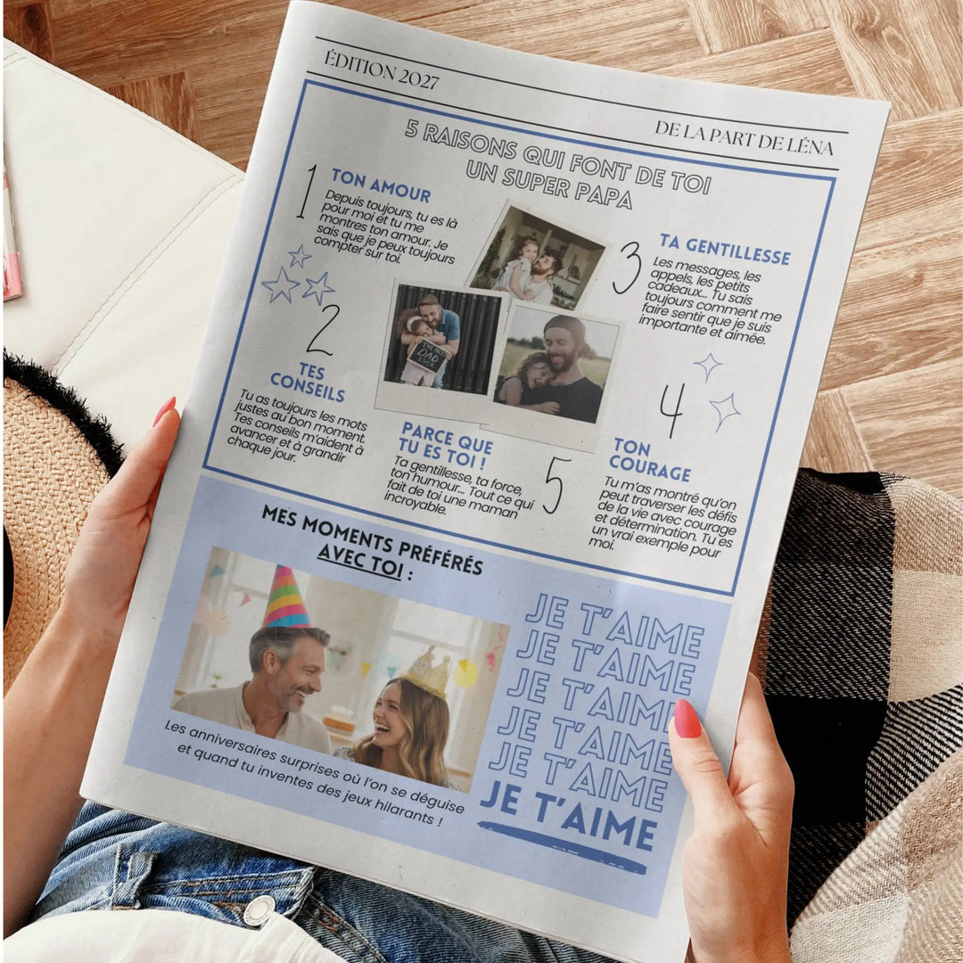 cadeau personnalisé pour lui, gazette papa modifiable, journal anniversaire ou fête des pères. 